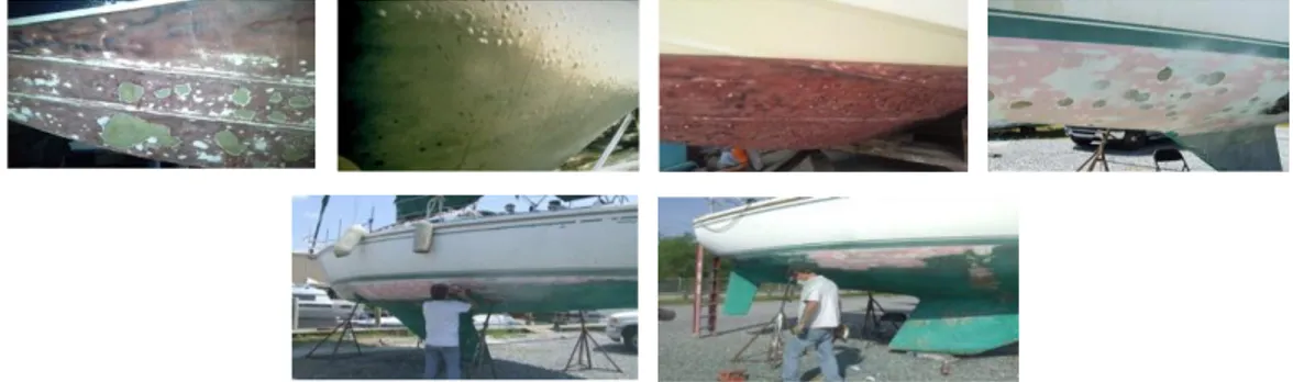 Gambar 7  Kondisi blistering dan perawatan zona lambun kapal fiber glass 