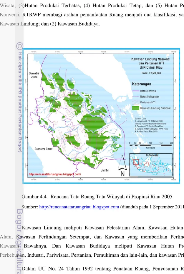 Gambar 4.4.  Rencana Tata Ruang Tata Wilayah di Propinsi Riau 2005  Sumber: http://rencanatataruangriau.blogspot.com (diunduh pada 1 September 2011) 