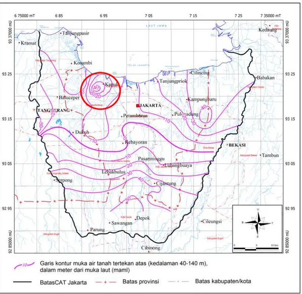 Gambar 4.3 Peta Muka Air Tanah Akuifer 40 – 140 m  (Sumber : Badan Geologi dan Tata Lingkungan, 2012) 