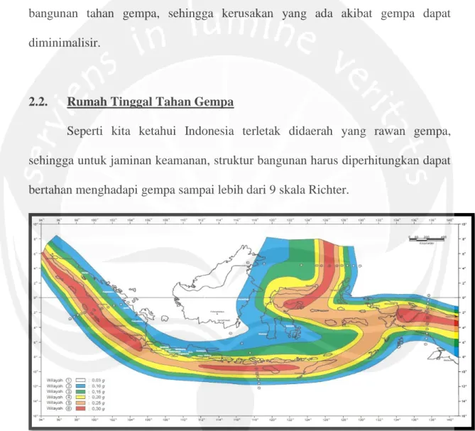 Gambar 2.1. Wilayah Gempa Indonesia dengan percepatan puncak batuan dasar  dengan periode ulang 500 tahun 