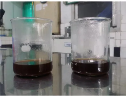 Gambar 5. Hasil pencampuran sampel bubuk kopi 1 gram dengan akuades 50 ml  dengan suhu 90 – 98 o C 