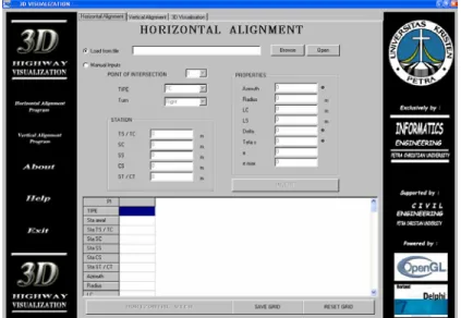 Gambar 8 User interface untuk tab dan view horizontal alignment 