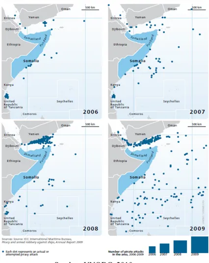 Gambar 1. Peningkatan Aktivitas Perompakan di Teluk Aden  Tahun 2006-2009 