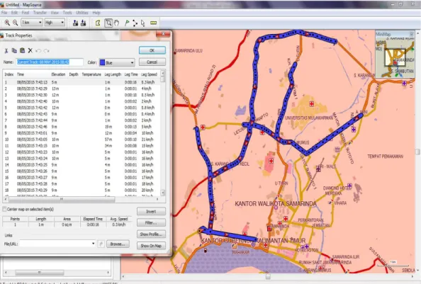 Gambar 4.2 Data Tracking memperlihatkan peta jaringan jalan Kota Samarinda  3.    Parameter Pola Pergerakan Kendaraan Berat 