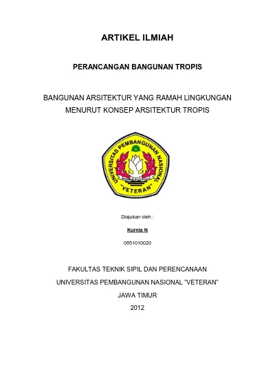 ARTIKEL ILMIAH PERANCANGAN BANGUNAN TROPIS BANGUNAN ARSITEKTUR YANG ...