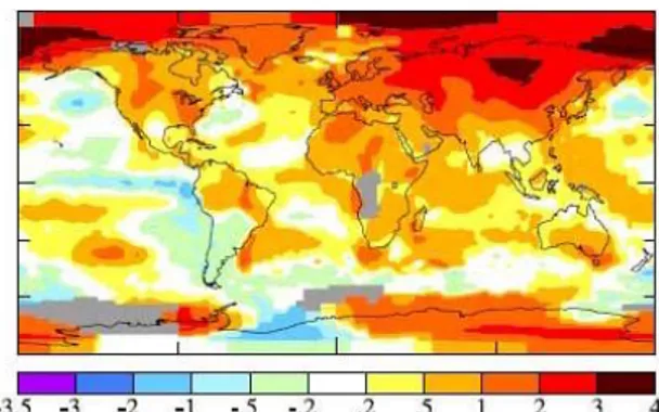 Gambar 1.0.1 Grafik Perubahan Temperatur di Permukaan Bumi  Sumber : (http://www.giss.nasa.gov, 2008) 