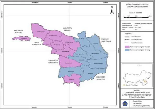 Gambar 3 Peta Sebaran Kerawanan Tanah Longsor   di Kabupaten Karanganyar 