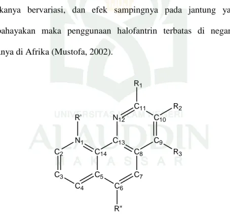 Gambar  4. Struktur senyawa 1,10-fenantrolin tersubstitusi dan penomoran  atom penyusun kerangka utama (Mustofa,  2002)