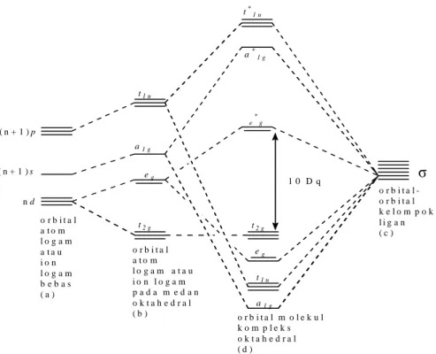 Gambar  15. Diagram  Tingkat  Energi  Orbital  Molekul  Kompleks  Oktahedral   (Effendy, 2007) 