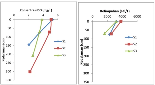 Figure 2. Vertikal profile of Dissolved Oksigen and abudance of Phytoplankton   in Oxbow Lake Pinang dalam 