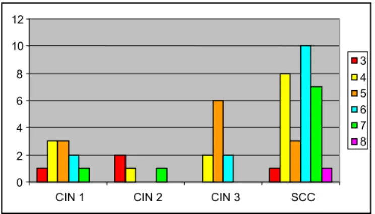 Gambar  5.1  Grafik  Distribusi  Dekade  Umur  Sampel  Berdasarkan  CIN1,  CIN2,  CIN3 dan SCC Serviks Uteri 