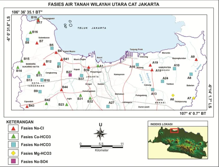 Gambar 5. Fasies air tanah tkuifer tidak tertekan wilayah Utara CAT Jakarta  KESIMPULAN 