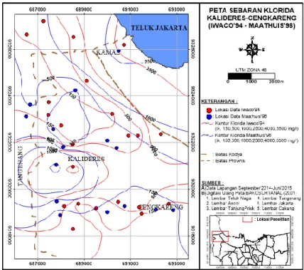 Gambar 3. Peta sebaran Klorida Iwaco dan Waseco (1994)  terhadap hasil penelitian (Juni 2015)