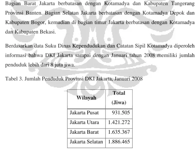 Tabel 3. Jumlah Penduduk Provinsi DKI Jakarta, Januari 2008 