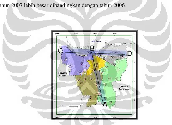 Gambar 3. Garis Penampang Melintang Titik Sumur Pantau Kualitas Air Tanah di  Jakarta 