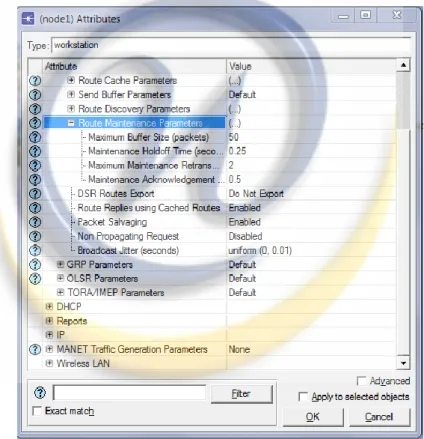 Gambar 5.6 Atribut DSR Route Maintenance Parameters 