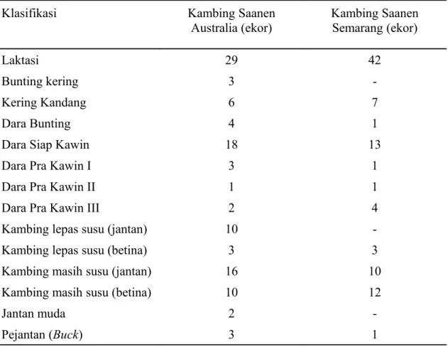 Tabel 3. Struktur Populasi Kambing  Saanen di PT. Taurus  Dairy Farm Pada Bulan  September 2007: