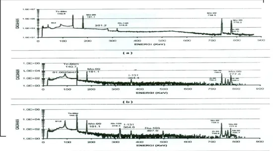 Gambar 4. Kurva spectrum energi gamma isotop  99 Mo  dan                                                                                                     pengotornya untuk sampel B 