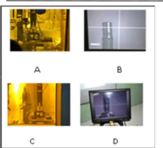 Gambar  4.    Proses  pengelasan  sumber  radiasi  terbungkus  iridium-192  (A),  hasil  pengelasan  sumber  radiasi  terbungkus  iridium-192  (B),   penghubung  wirerope  dengan  mikrokapsul  (C),  wirerope  sudah  terhubung  dengan  mikrokapsul  setelah 