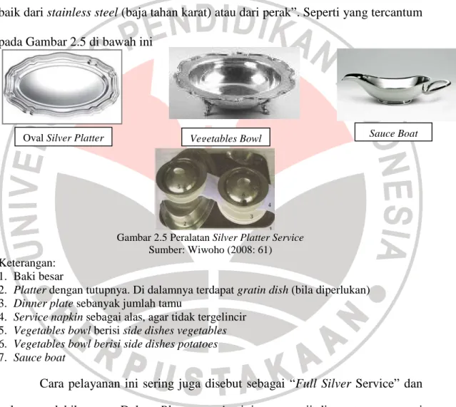 Gambar 2.5 Peralatan Silver Platter Service  Sumber: Wiwoho (2008: 61)  Keterangan:  