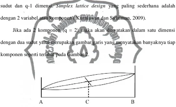 Gambar 2. Simplex lattice design dengan dua komponen 