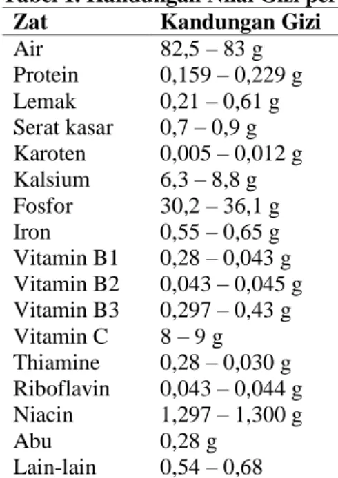 Tabel 1. Kandungan Nilai Gizi per 100 gr Buah Naga Merah Zat   Kandungan Gizi 