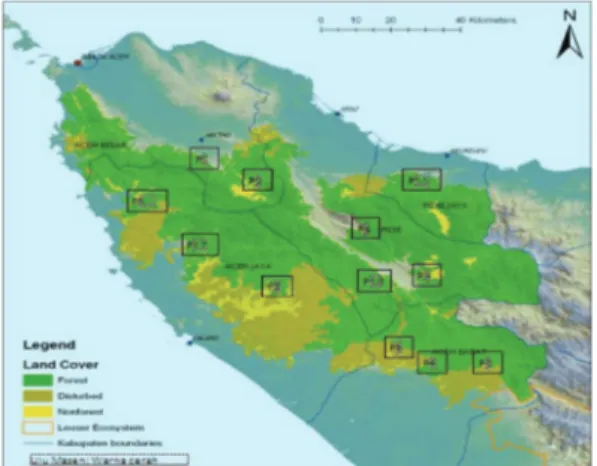 Gambar 1.  Lokasi penelitian di Hutan Provinsi NAD