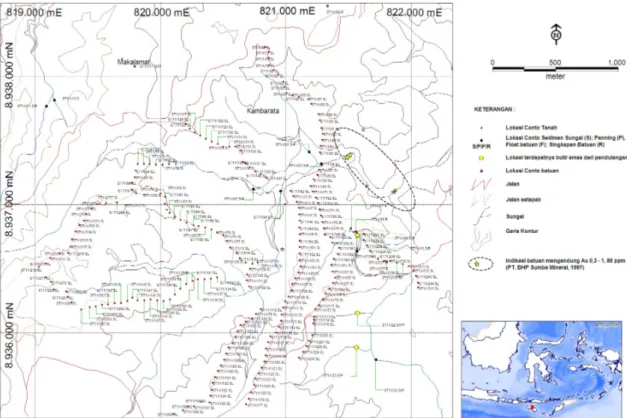 Gambar 4. Peta Lokasi Pengambilan conto di Kecamatan Haharu dan sekitarnya, Kabupaten Sumba  Timur, Propinsi Nusa Tenggara Timur.