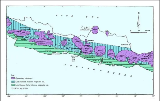 Gambar 2.4  Jalur magmatik Tersier Pulau Jawa (Soeria, Atmadja, dkk., 1994)  Zaman Kapur  
