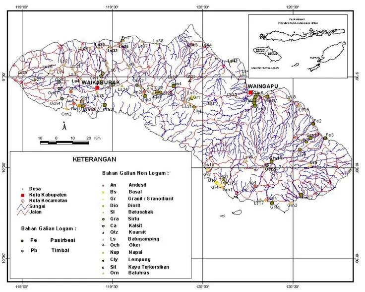 Gambar 1.Peta Lokasi Keterdapatan Bahan Galian Daerah Kabupaten Sumba Barat dan Sumba Timur 