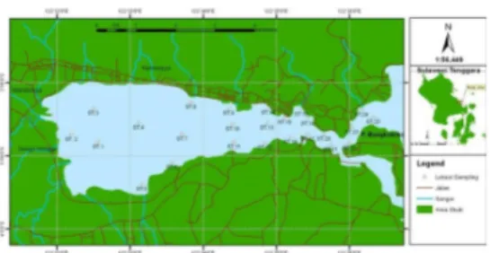 Gambar 1 Peta lokasi penelitian di perairan Te- Te-luk Kendari [8] modifikasi
