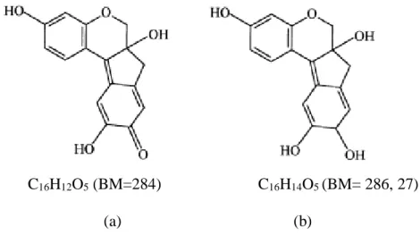 Gambar 8. Struktur kimia brazilein (a) dan brazilin (b) (Oliveira et al., 2012; pubchem  compound, 2014).