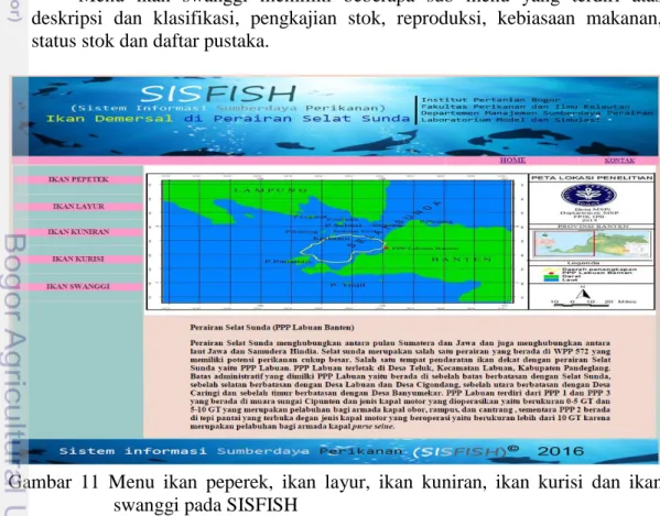 Gambar  11  Menu  ikan  peperek,  ikan  layur,  ikan  kuniran,  ikan  kurisi  dan  ikan  swanggi pada SISFISH 