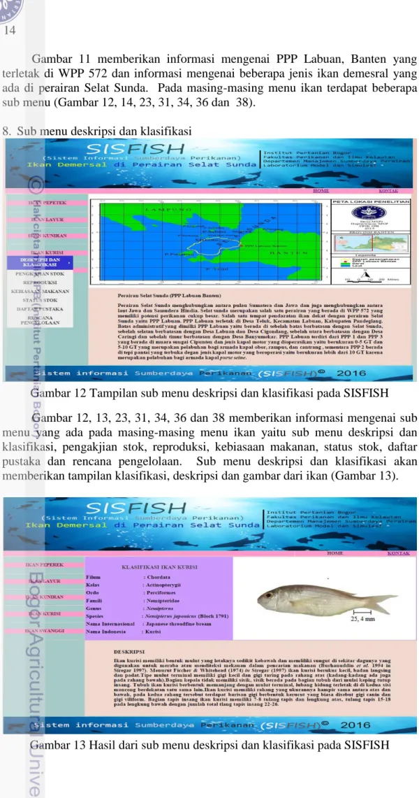 Gambar  11  memberikan  informasi  mengenai  PPP  Labuan,  Banten  yang  terletak  di  WPP  572  dan  informasi  mengenai  beberapa  jenis  ikan  demesral  yang  ada  di  perairan  Selat  Sunda