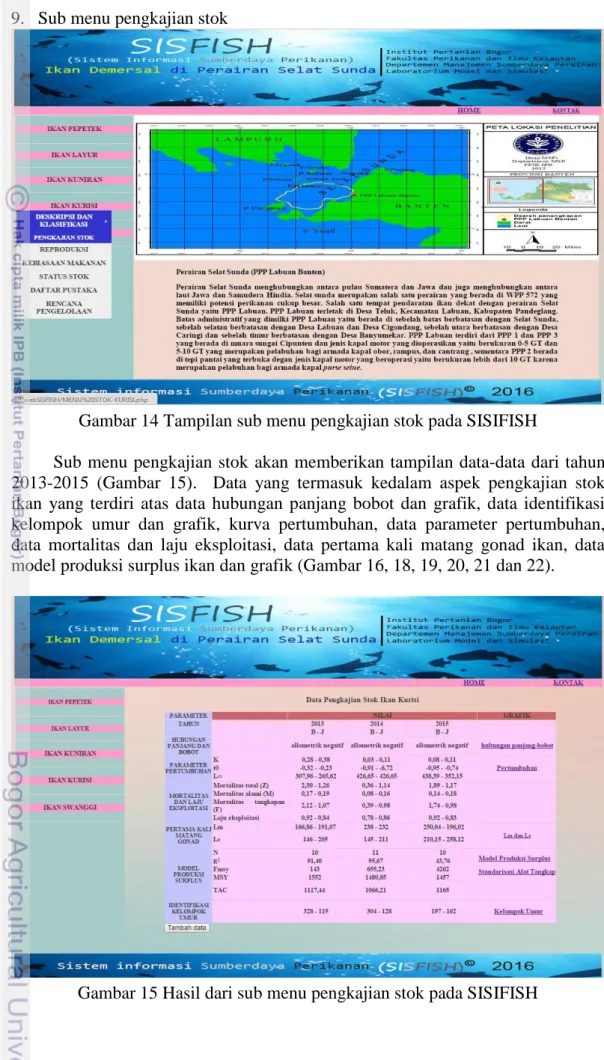 Gambar 14 Tampilan sub menu pengkajian stok pada SISIFISH 