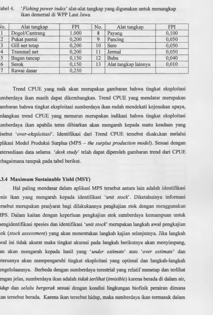 Tabel 4.  'Fishing power index'  alat-alat tangkap yang digunakan untuk menangkap  ikan demersal di  WPP Laut Jawa 