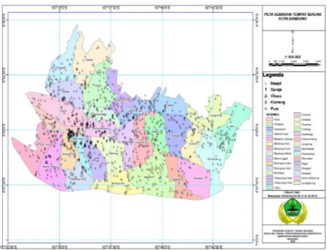 Gambar 3. Peta Persebaran Tempat Ibadah  Kota Bandung 