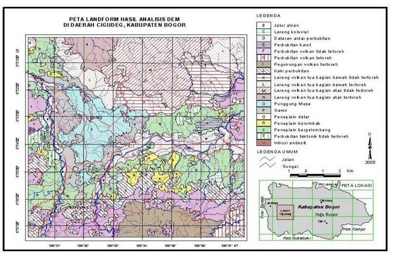 Gambar 3.    Peta landform hasil analisis MED di daerah Cigudeg, Kabupaten Bogor 