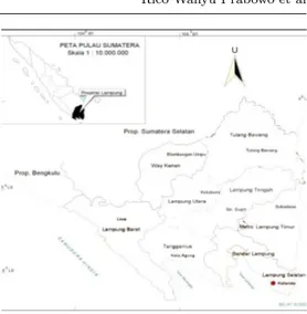 Gambar 1 Peta wilayah Kabupaten Lampung Selatan. Kecamatan Kalianda sebagai tempat  pe-ngambilan sampel penelitian