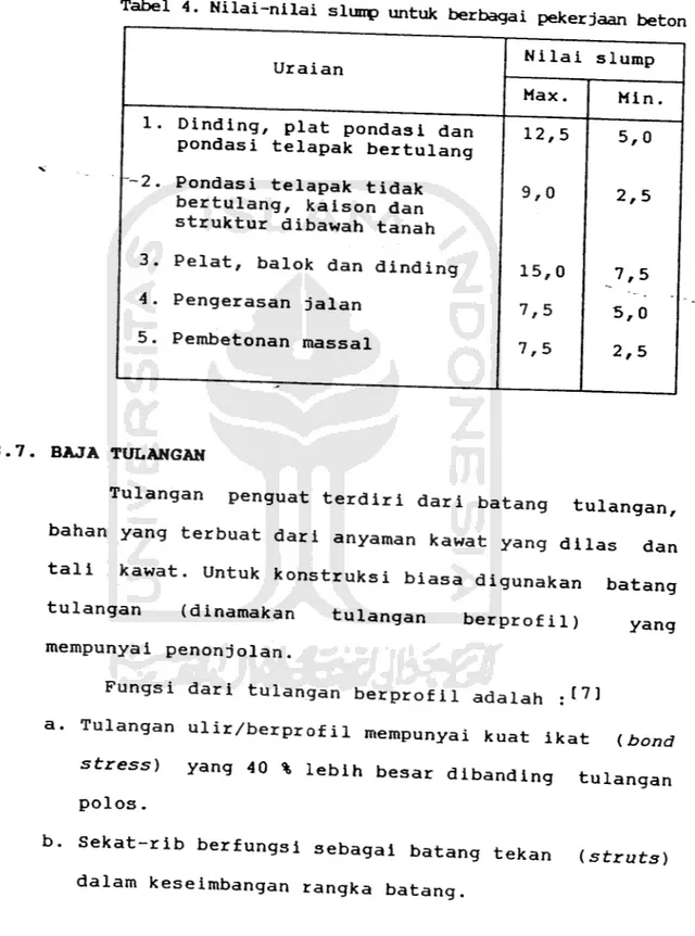 Tabel 4. Nilai-nilai slump untuk berbagai pekerjaan