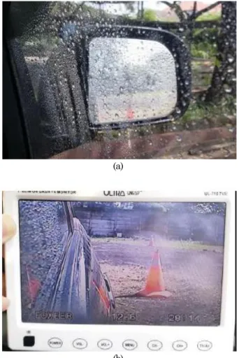 Gambar  10  (a)  dan  10  (b)  menunjukkan  per- per-bedaan  gambar  yang  dihasilkan  spion  standar  dengan  spion  CMS