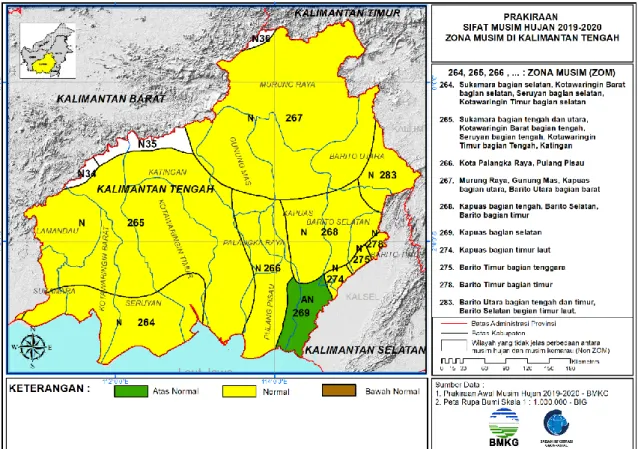 Gambar 4.  Peta Prakiraan puncak musim hujan 2019/2020 ZOM di Kalimantan Tengah 