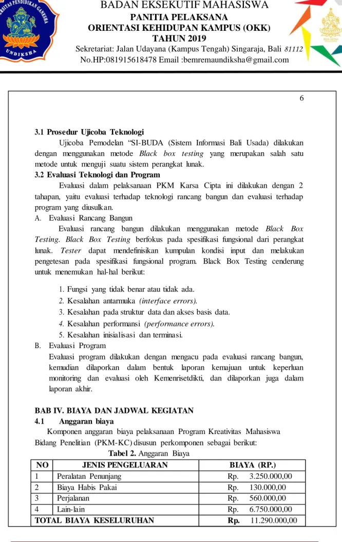Tabel 2. Anggaran  Biaya 