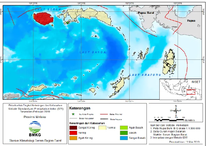 Gambar 11. Peta Tingkat Kekeringan Dan Kebasahan Metode SPI Desember - Februari 2019 Provinsi  Maluku 