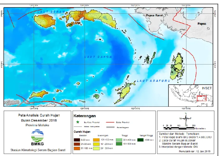 Gambar 5. Peta Distribusi Curah Hujan Desember 2018 Provinsi Maluku