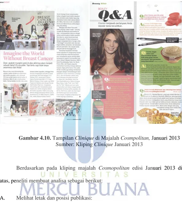 Gambar 4.10. Tampilan Clinique di Majalah Cosmpolitan, Januari 2013  Sumber: Kliping Clinique Januari 2013 