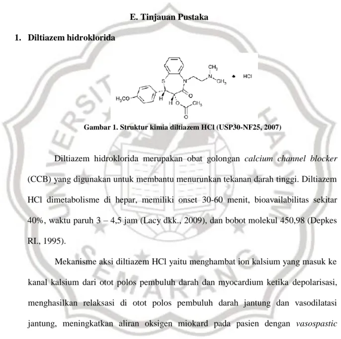 Gambar 1. Struktur kimia diltiazem HCl (USP30-NF25, 2007) 