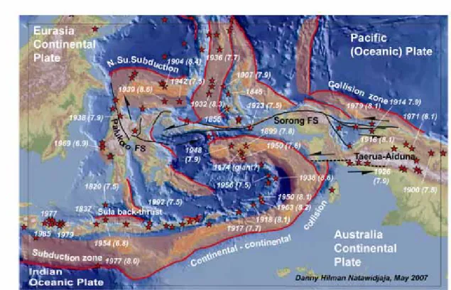 Gambar 8. Peta tektonik aktif dan sejarah gempa bumi dari wilayah Indonesia Timur 