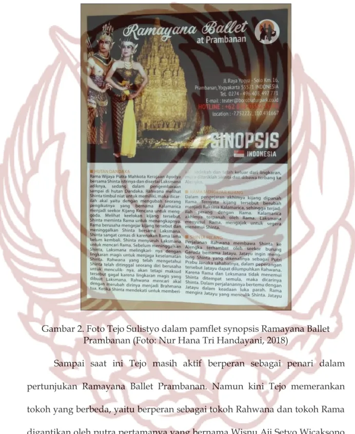 Gambar 2. Foto Tejo Sulistyo dalam pamflet synopsis Ramayana Ballet  Prambanan (Foto: Nur Hana Tri Handayani, 2018) 