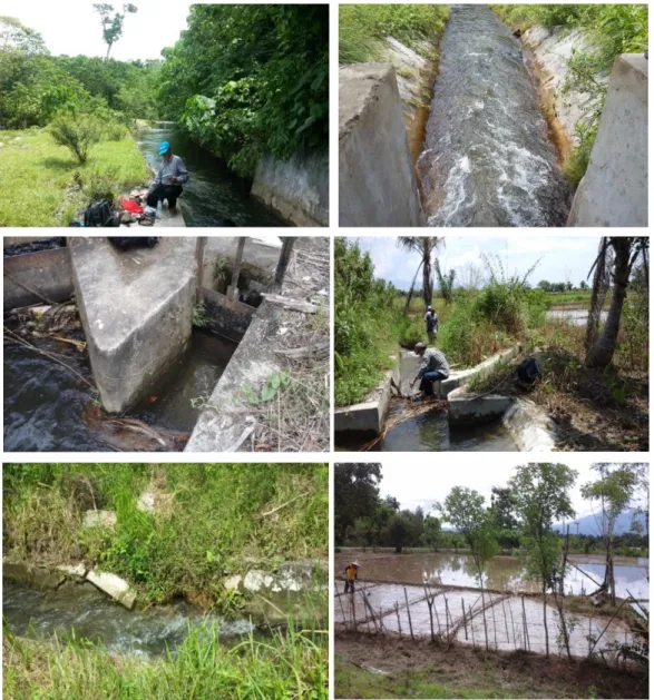 Gambar 10. Potensi sumber daya air dari sungai/Krueng Neng dan kondisi saluran induk, penyiapan  lahan dan penyemaian benih padi 